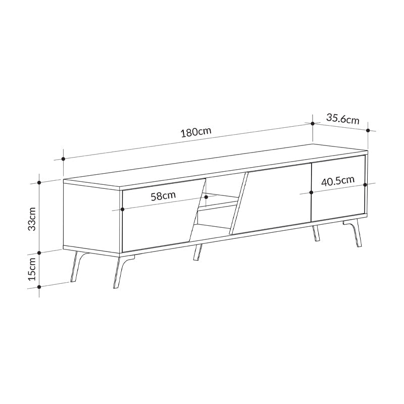 TV Stand CARLITO Retro Grey - White Marble Effect 180x35,6x48cm - Horizon Bliss