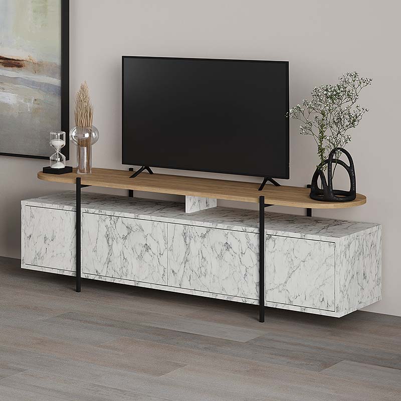 TV Stand HEIKO White Marble Effect 160x35,6x48cm - Horizon Bliss