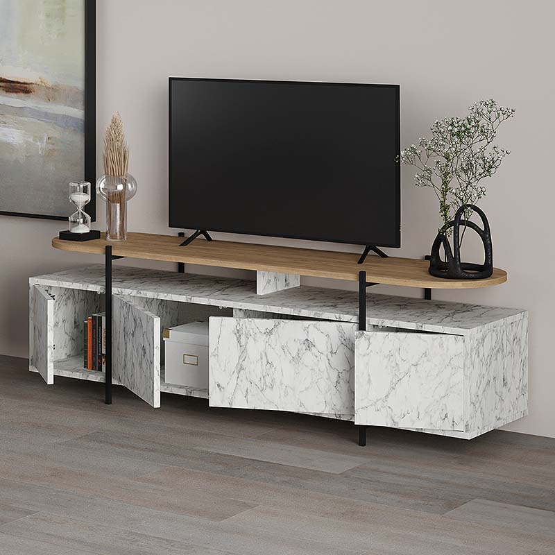 TV Stand HEIKO White Marble Effect 160x35,6x48cm - Horizon Bliss