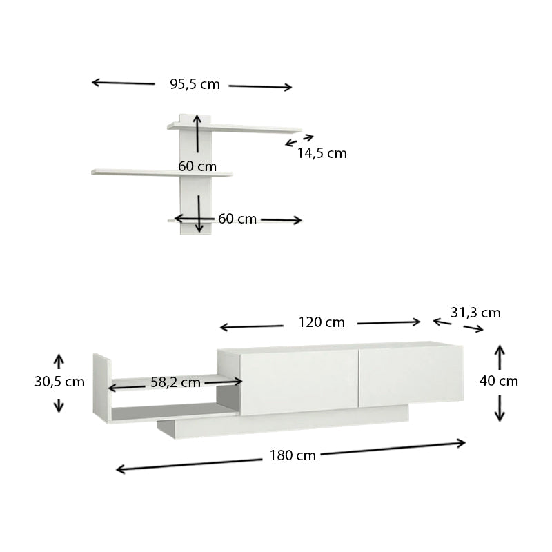 TV Stand LARY White 180x32x40cm - Horizon Bliss