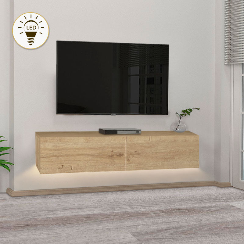 Wall TV Stand STEFANO with LED Oak 135x316x25cm - Horizon Bliss