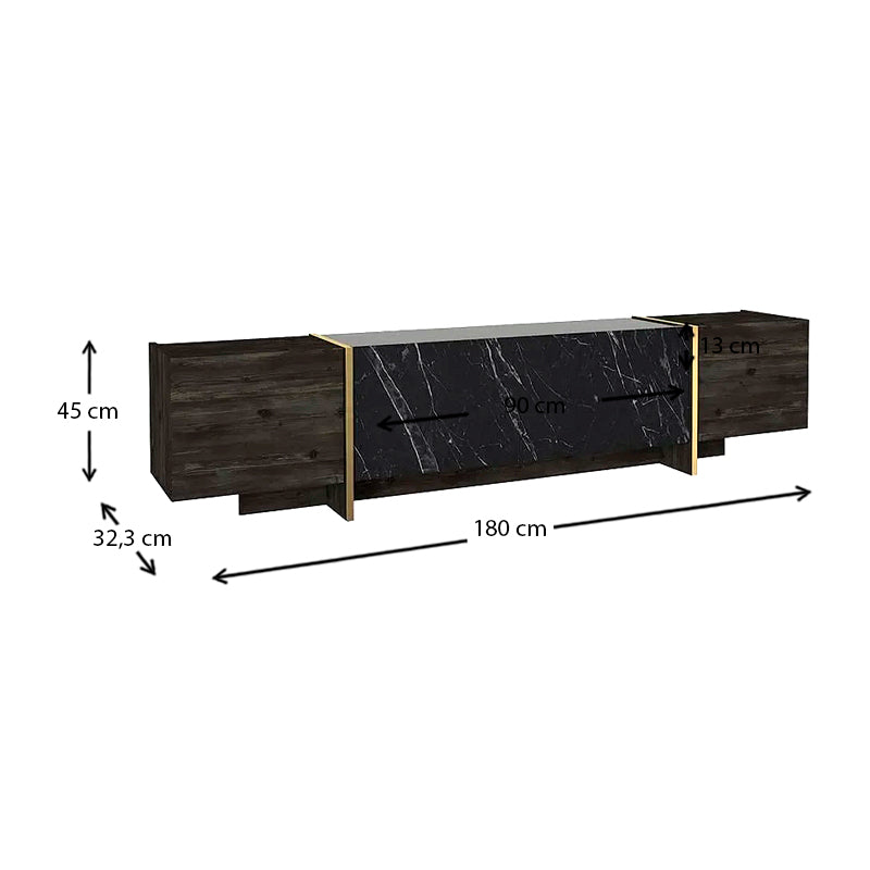 TV Stand ANDY Black - Black Marble Effect - Horizon Bliss