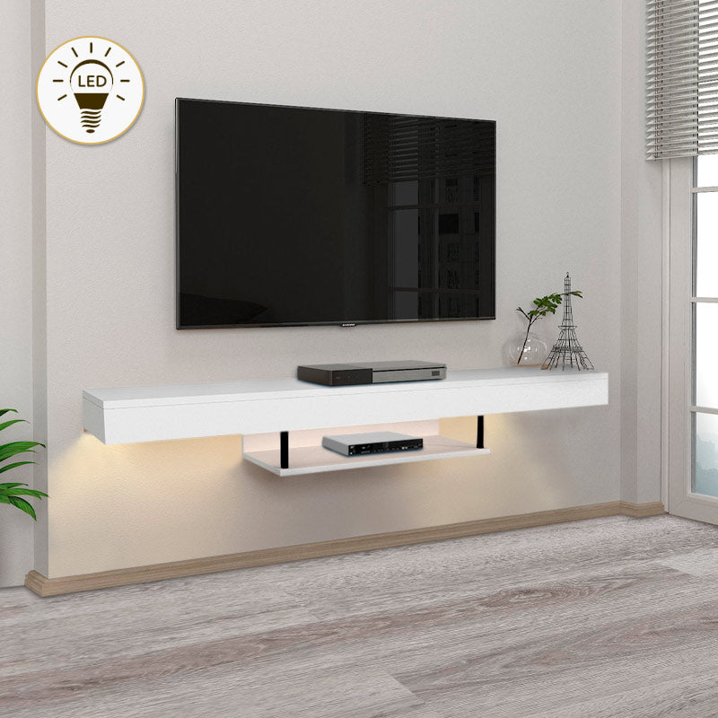 Wall TV Stand CARUSSO with LED White 150x296x22cm - Horizon Bliss