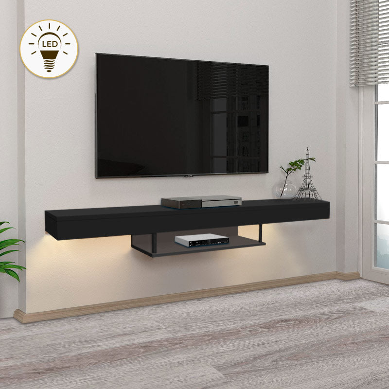 Wall TV Stand CARUSSO with LED Black 150x296x22cm - Horizon Bliss