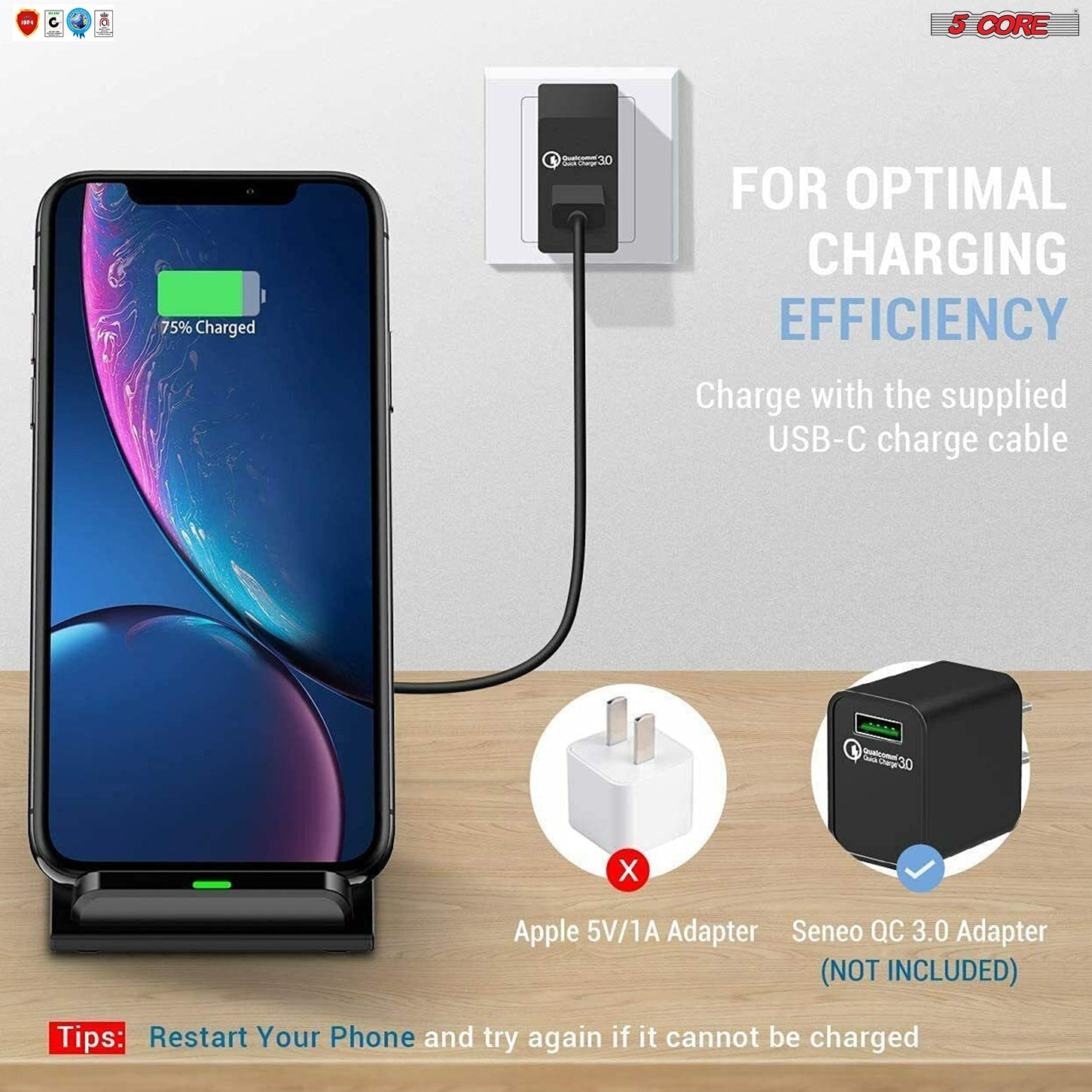 5 Core Wireless Charger, 10W Max Wireless Charging Stand, Qi Wireless