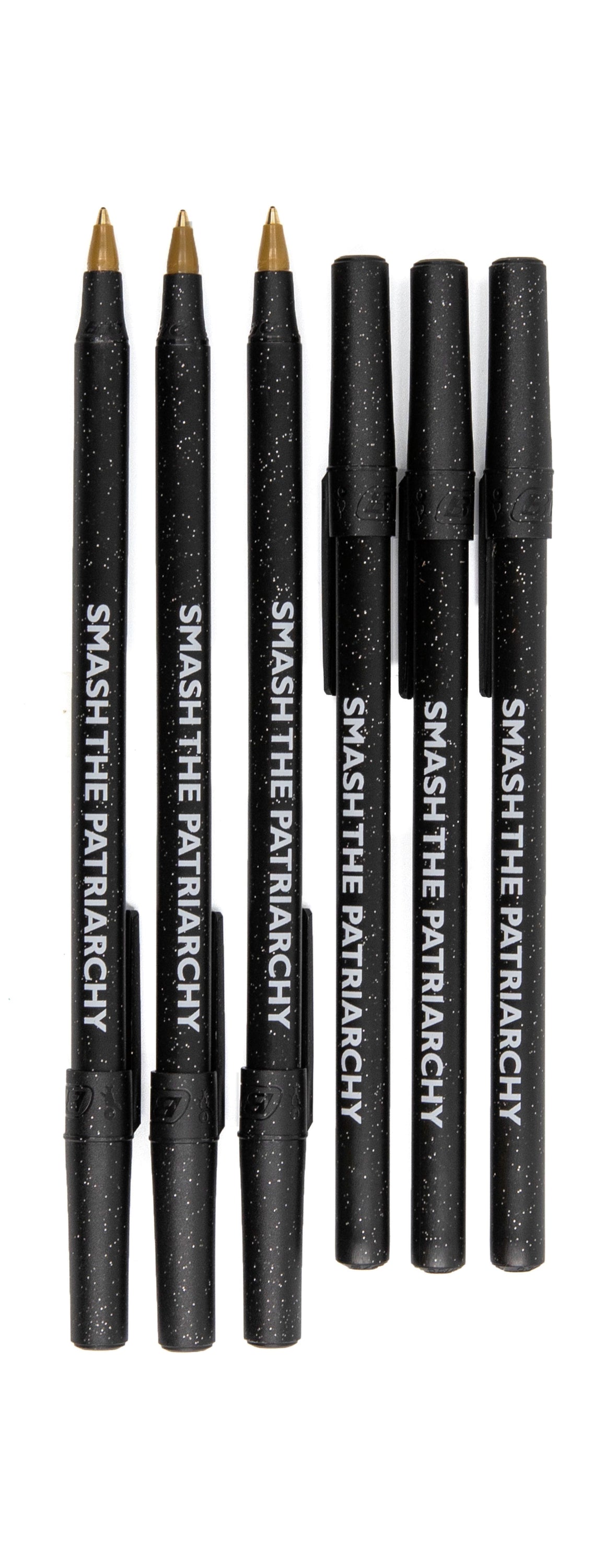 Smash the Patriarchy 6 Pens Black Sparkle Pen Pack