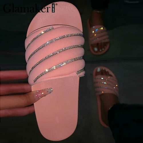 Glitter Rhinestone Ladies Flat with Sexy Pink Shoes - Horizon Bliss