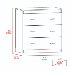 Three Drawer Dresser Whysk, Superior Top, Handles, White Finish - Horizon Bliss