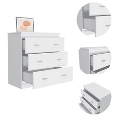 Three Drawer Dresser Whysk, Superior Top, Handles, White Finish - Horizon Bliss