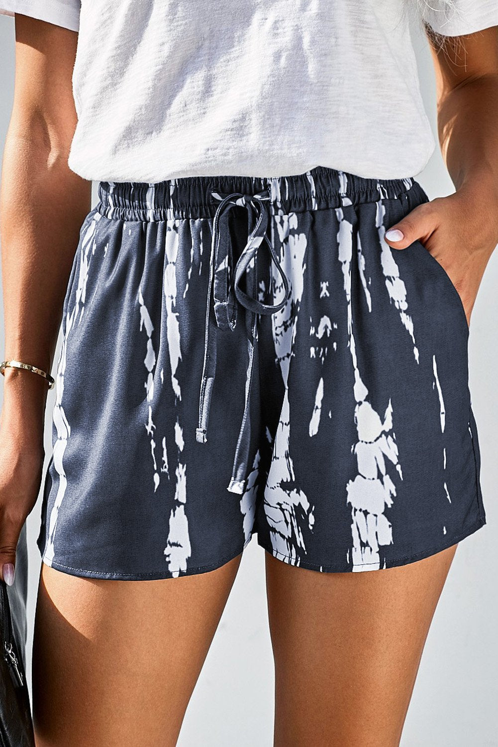 Gray White Tie Dye Drawstring Casual Shorts - Horizon Bliss