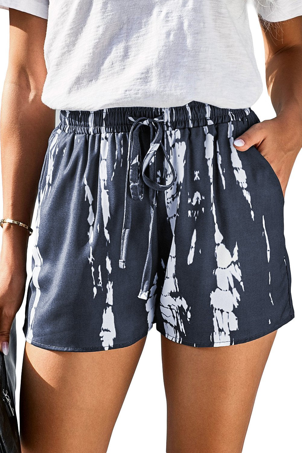 Gray White Tie Dye Drawstring Casual Shorts - Horizon Bliss