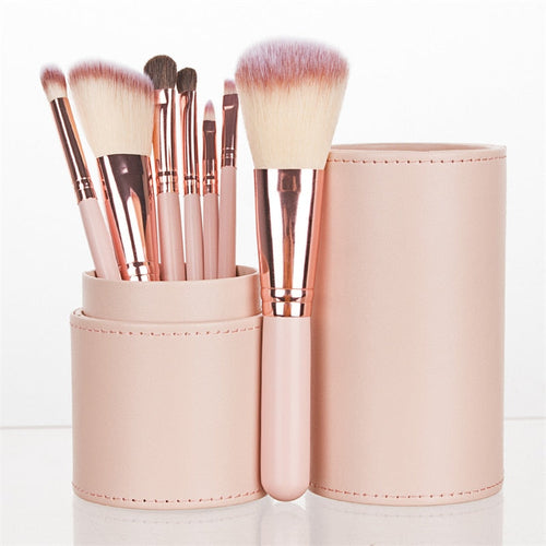 7PC Makeup Brush Set With Case Organizer Pink Blush Eyeshadow