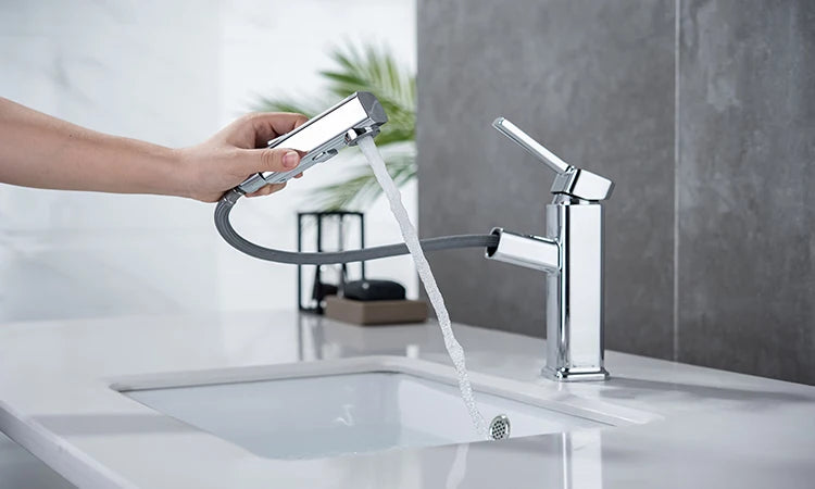 DQOK bathroom basin faucets basin mixer sink faucet Pull Out bathroom water mixer Chrome brass Modern Washbasin faucets Black - Horizon Bliss