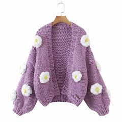 Purple Puffs Cardigan Flowear Knitting Sweater Cardigan - Horizon Bliss