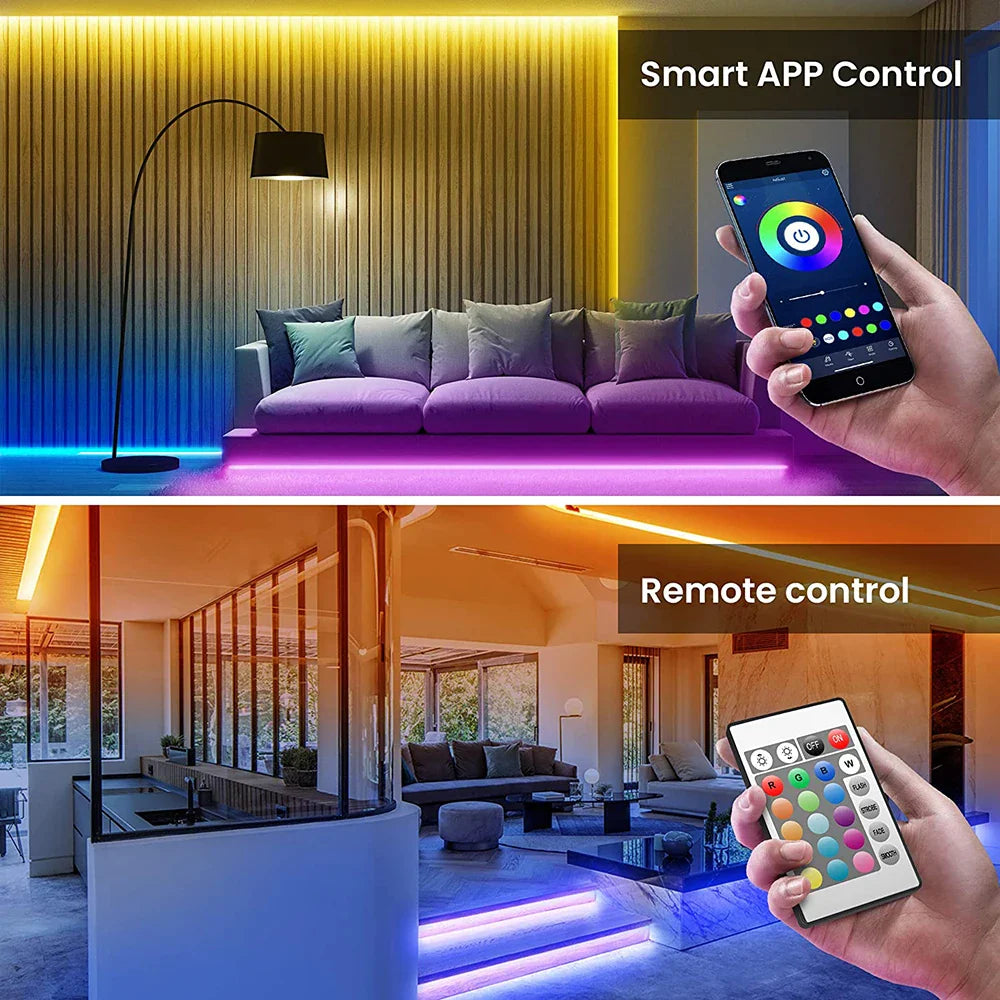 Bluetooth & USB LED Strip Lights (5050 SMD) - Remote & App Control, Dimmable, Cuttable (TV, PC) - Horizon Bliss