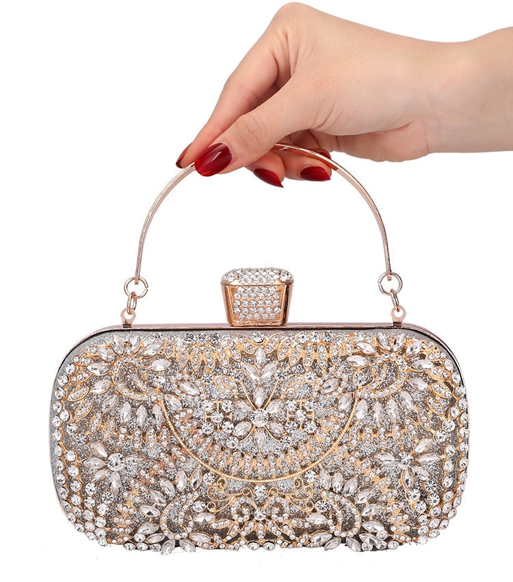 Diamond Evening Clutch Bag For Women Wedding Golden Clutch Purse Chain