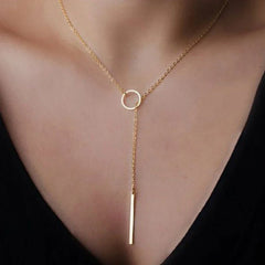 Stainless Steel Jewelry  Circle Lariat Bar Pendant Necklace for Women - Horizon Bliss