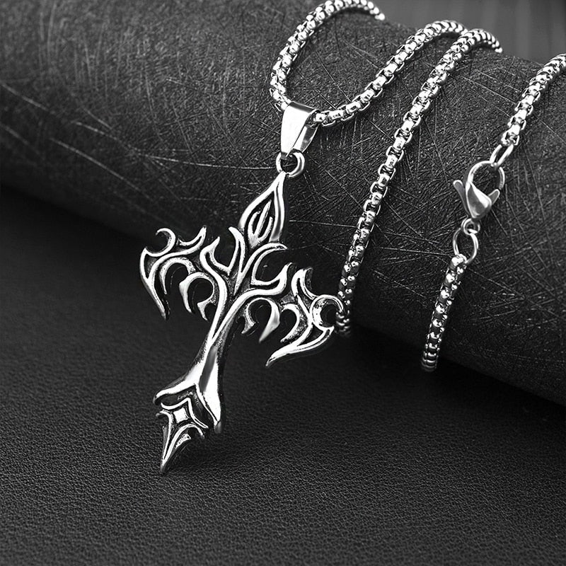 Flaming Gothic Style Cross Necklace - Horizon Bliss