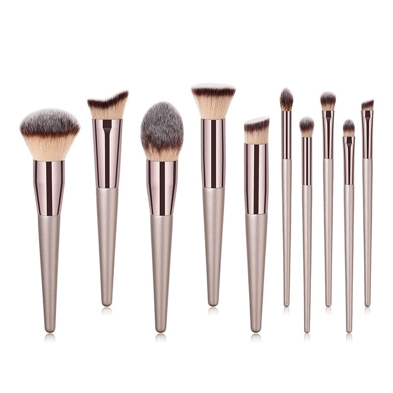 10pcs Champagne Makeup Brushes Set  Foundation Powder Blush Eyeshadow - Horizon Bliss