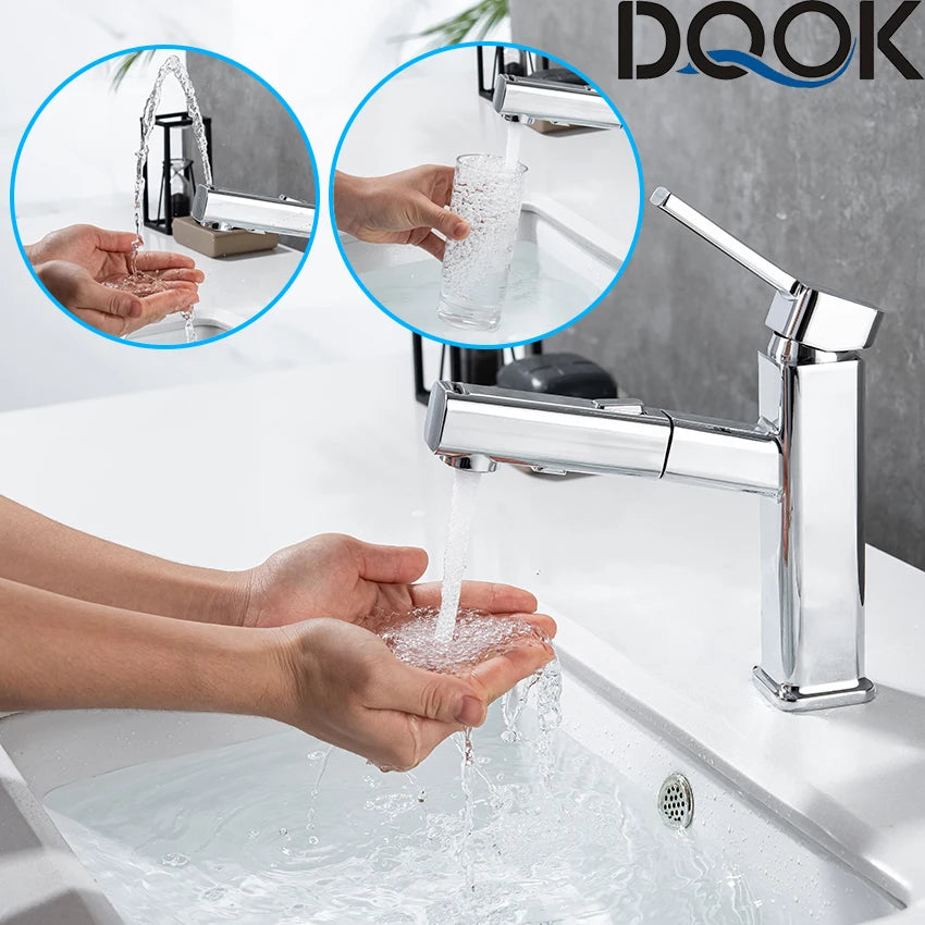 DQOK bathroom basin faucets basin mixer sink faucet Pull Out bathroom water mixer Chrome brass Modern Washbasin faucets Black - Horizon Bliss