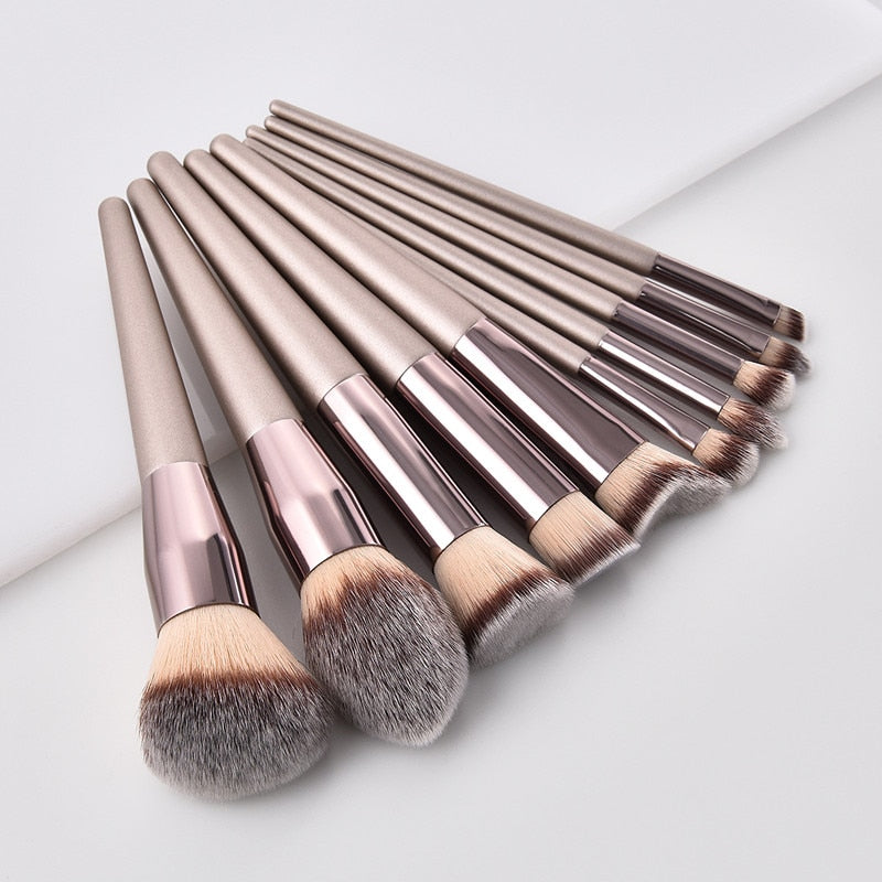 10pcs Champagne Makeup Brushes Set  Foundation Powder Blush Eyeshadow - Horizon Bliss