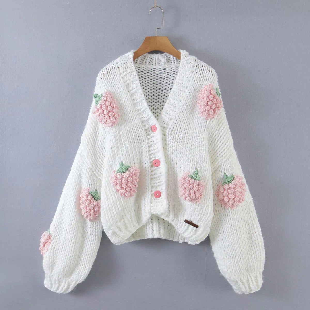 Cute Strawberry Handmade Cardigan Knitting Sweater - Horizon Bliss