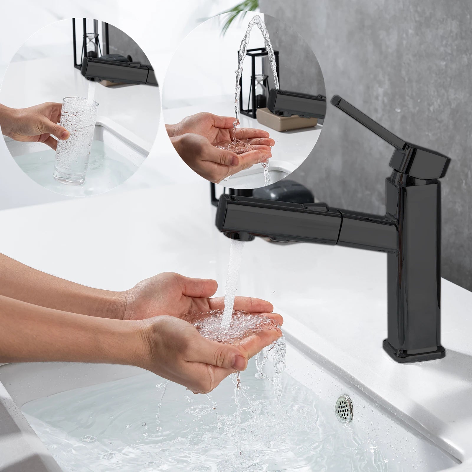 DQOK bathroom basin faucets basin mixer sink faucet Pull Out bathroom water mixer Chrome brass Modern Washbasin faucets Black - Horizon Bliss