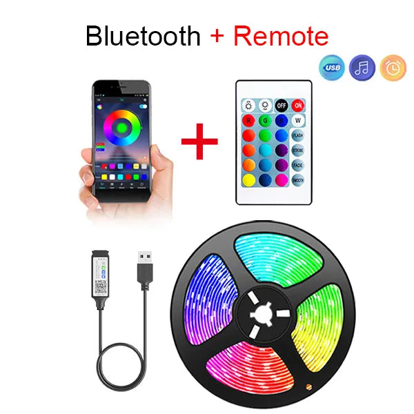 Bluetooth & USB LED Strip Lights (5050 SMD) - Remote & App Control, Dimmable, Cuttable (TV, PC) - Horizon Bliss