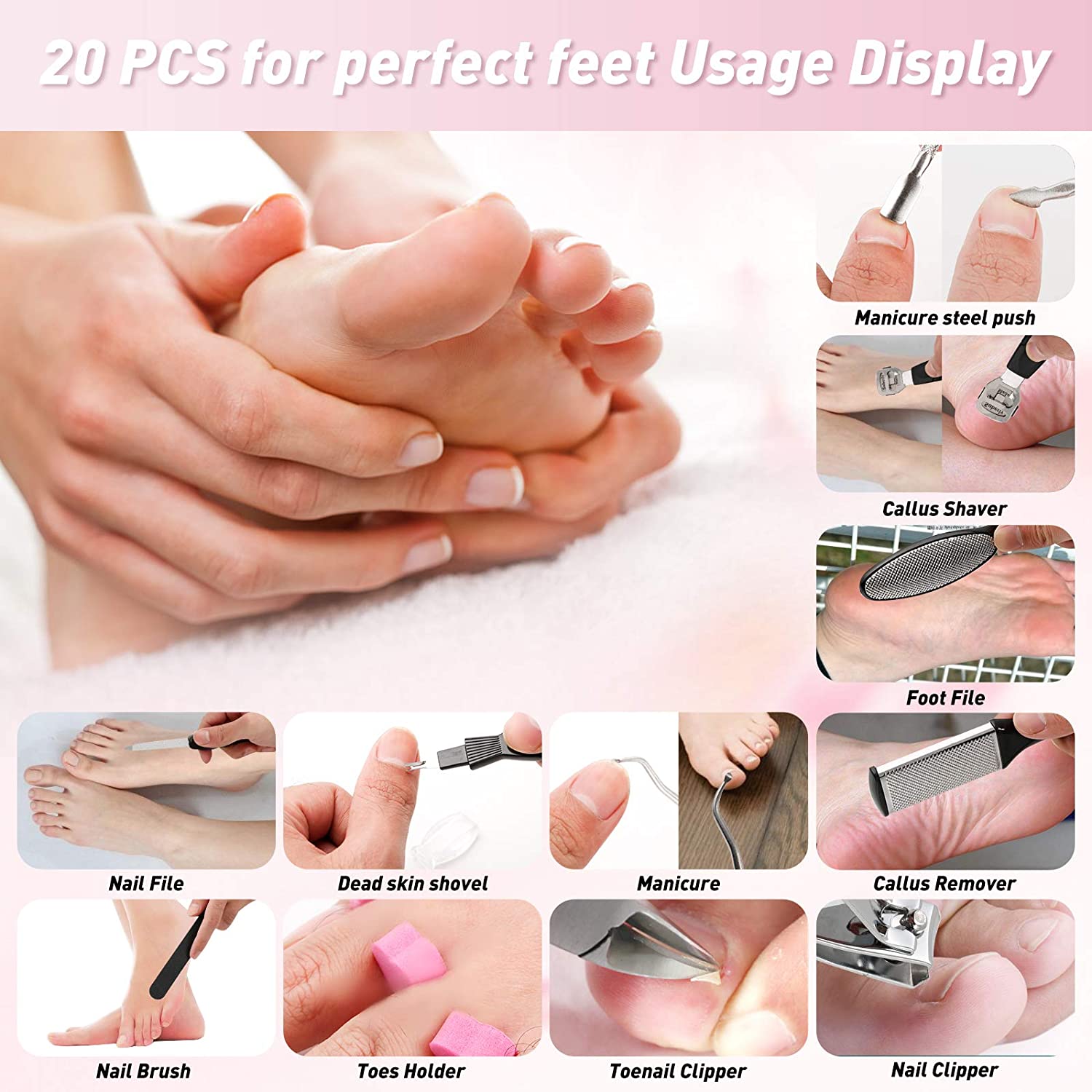 20 in 1 Professional Pedicure Tools Set, Foot Care Scrubber Pedicure - Horizon Bliss