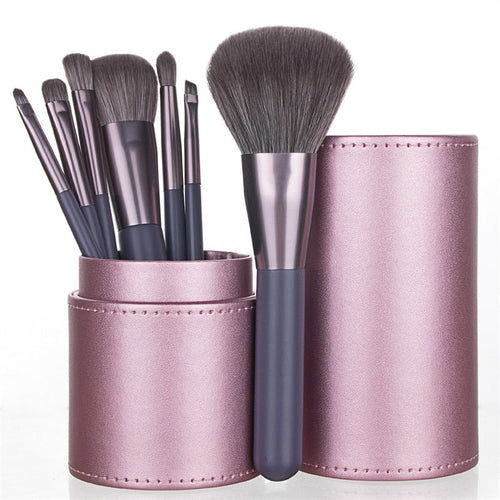 7PC Makeup Brush Set With Case Organizer Pink Blush Eyeshadow