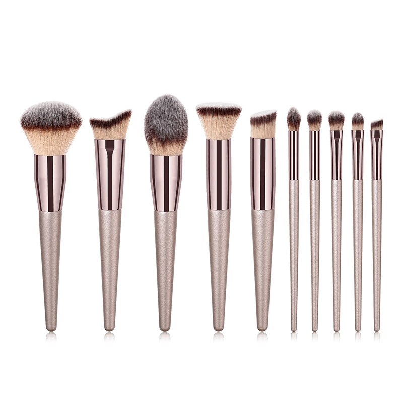 10pcs Champagne Makeup Brushes Set  Foundation Powder Blush Eyeshadow - Horizon Bliss