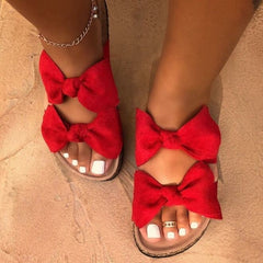 Women Slides 2 Straps Comfy Bow Slide Sandals Red - Horizon Bliss