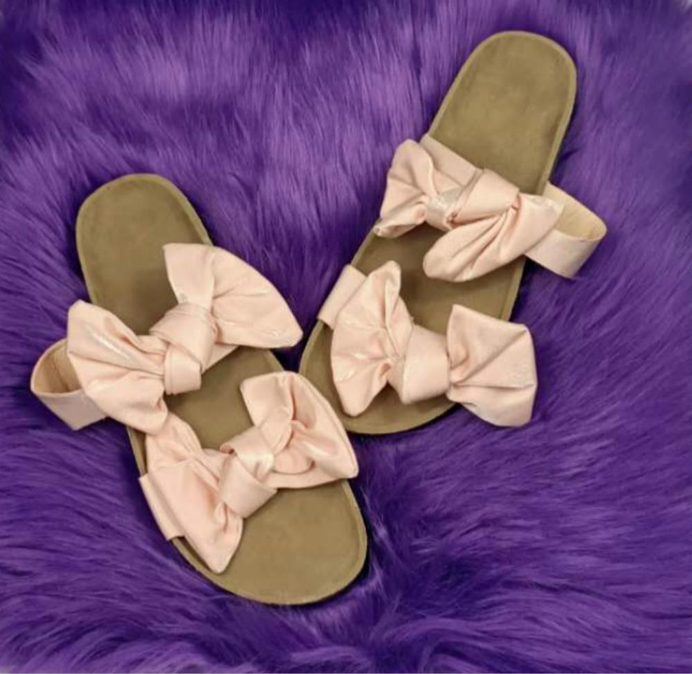 Women Slides 2 Straps Comfy Bow Slide Sandals Pink - Horizon Bliss