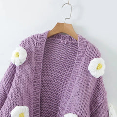 Purple Puffs Cardigan Flowear Knitting Sweater Cardigan - Horizon Bliss