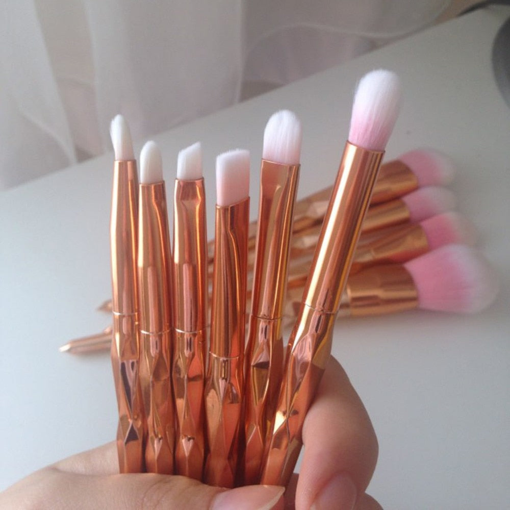 11Pcs Diamond Rose Gold Makeup Brushes Set Mermaid Fishtail Shaped - Horizon Bliss