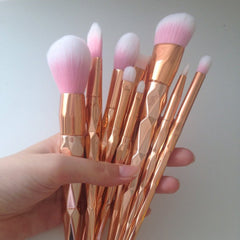 11Pcs Diamond Rose Gold Makeup Brushes Set Mermaid Fishtail Shaped - Horizon Bliss