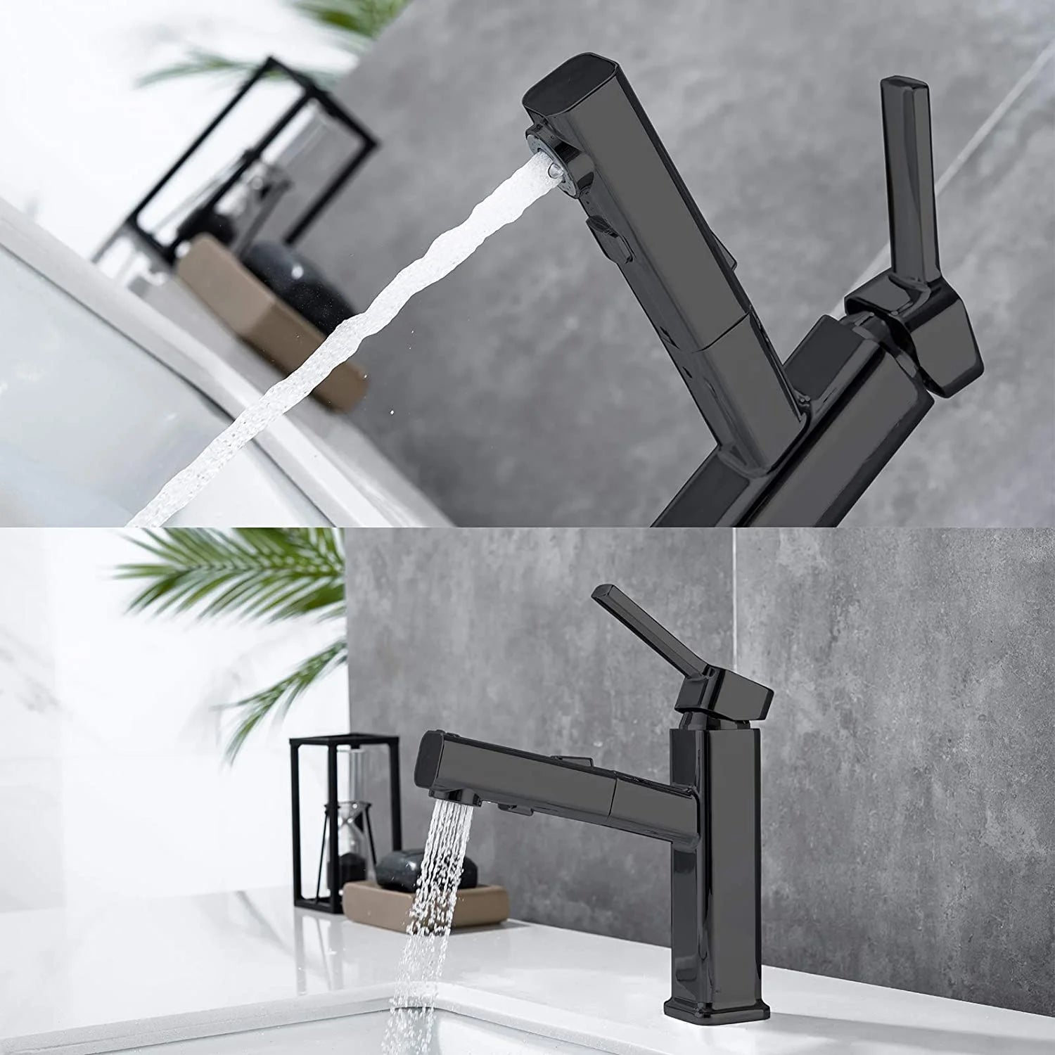 DQOK bathroom basin faucets basin mixer sink faucet Pull Out bathroom water mixer Chrome brass Modern Washbasin faucets Black - Horizon Bliss