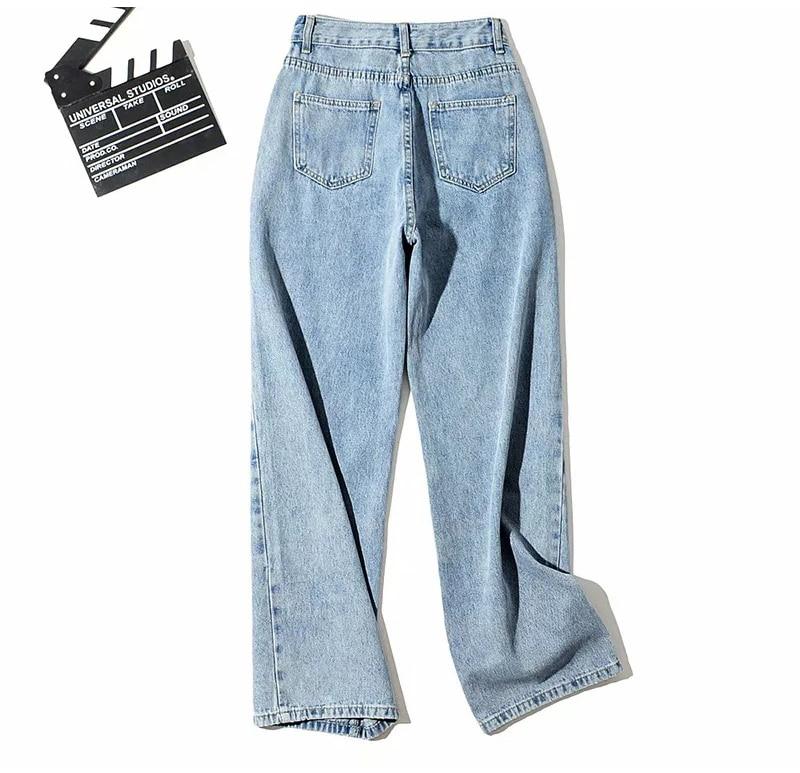 Women's Fake Belt Jeans Buttons straight Pants High Street Denim Loose - Horizon Bliss