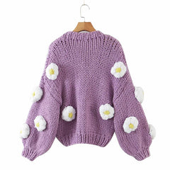 Purple Puffs Cardigan Flowear Knitting Sweater Cardigan - Horizon Bliss