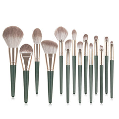 14pcs Green Cloud Makeup Brushes Cosmetics Tools Set Wooden Handle - Horizon Bliss