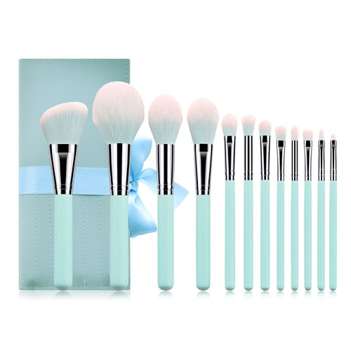 12pcs/set Makeup Brushes Light Blue Beauty Cosmetics Foundation Blush