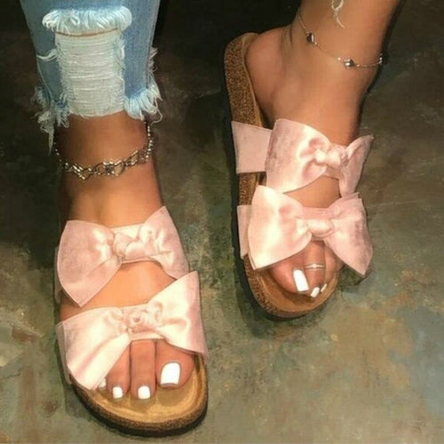 Women Slides 2 Straps Comfy Bow Slide Sandals Pink - Horizon Bliss