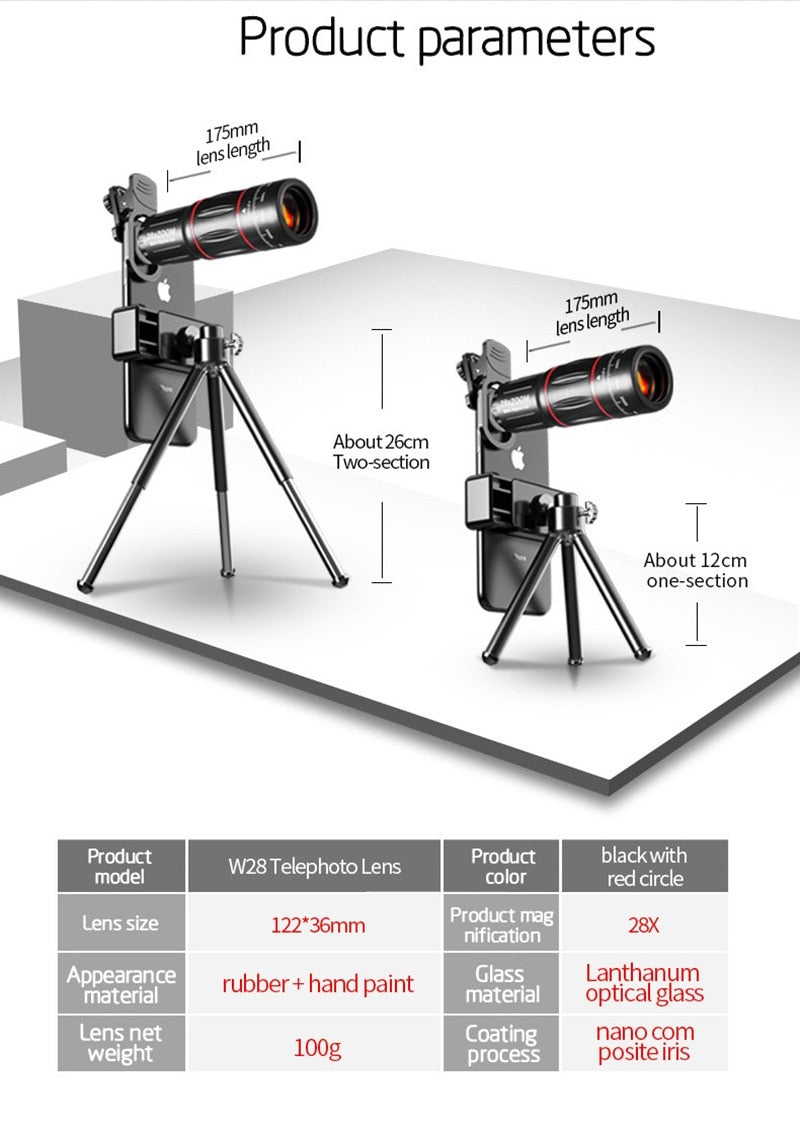 Dragon Bluetooth Ultra HD 28X Zoom Telescope Lens Tripod Kit - Horizon Bliss