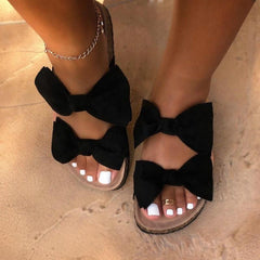 Women Slides 2 Straps Comfy Bow Slide Sandals Black - Horizon Bliss