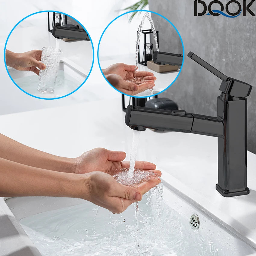 DQOK bathroom basin faucets basin mixer sink faucet Pull Out bathroom water mixer Chrome brass Modern Washbasin faucets Black - Horizon Bliss