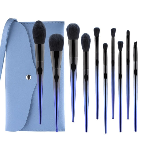 10 Pcs Makeup Brushes Navy Blue Premium Synthetic Hair Foundation - Horizon Bliss