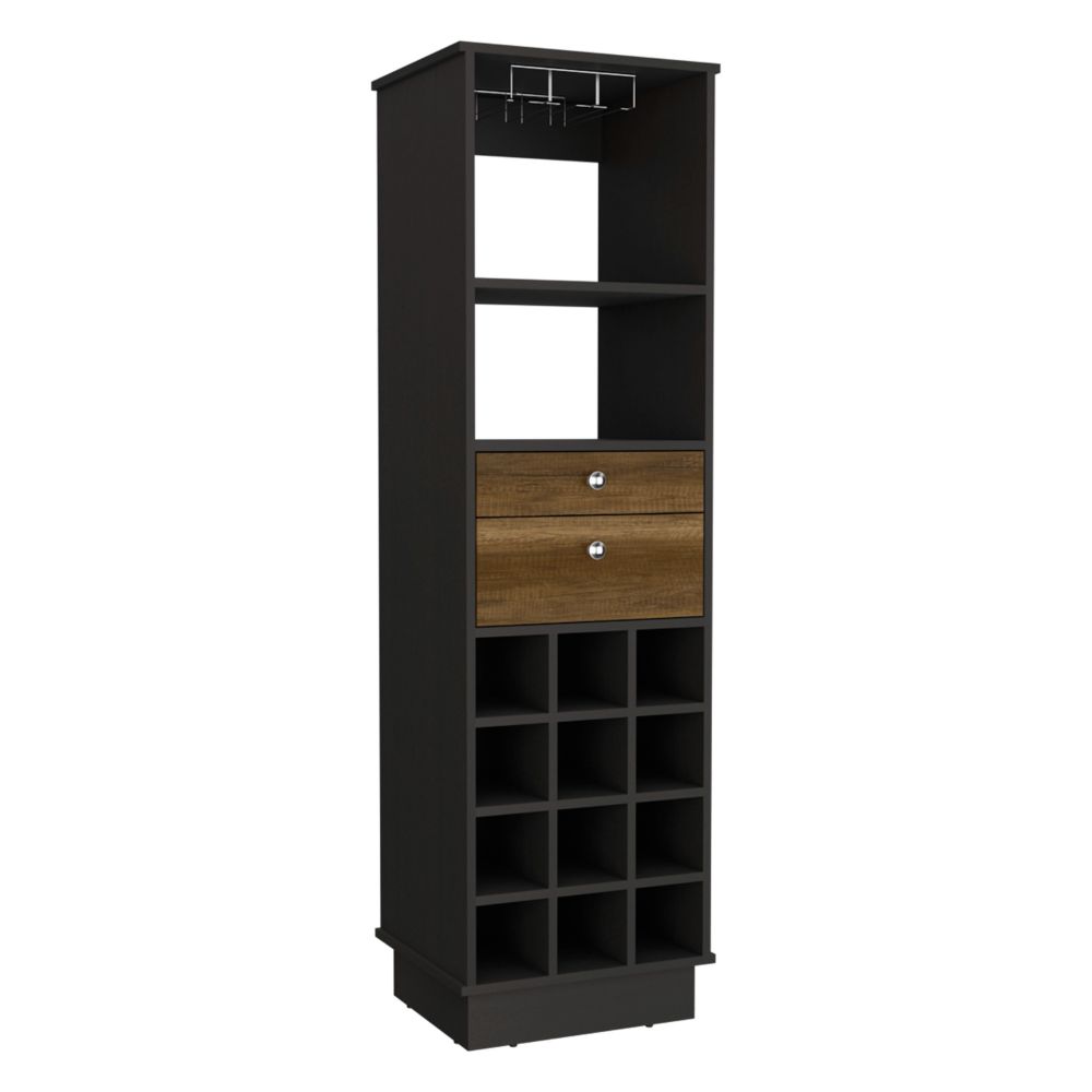 Bar Cabinet Bureck, Two Drawers, Twelve Wine Cubbies, Black Wengue / - Horizon Bliss