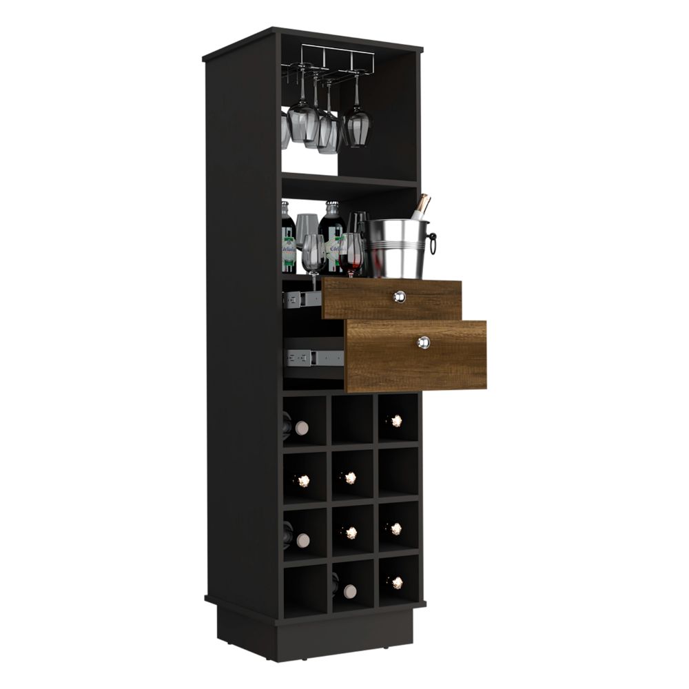 Bar Cabinet Bureck, Two Drawers, Twelve Wine Cubbies, Black Wengue / - Horizon Bliss