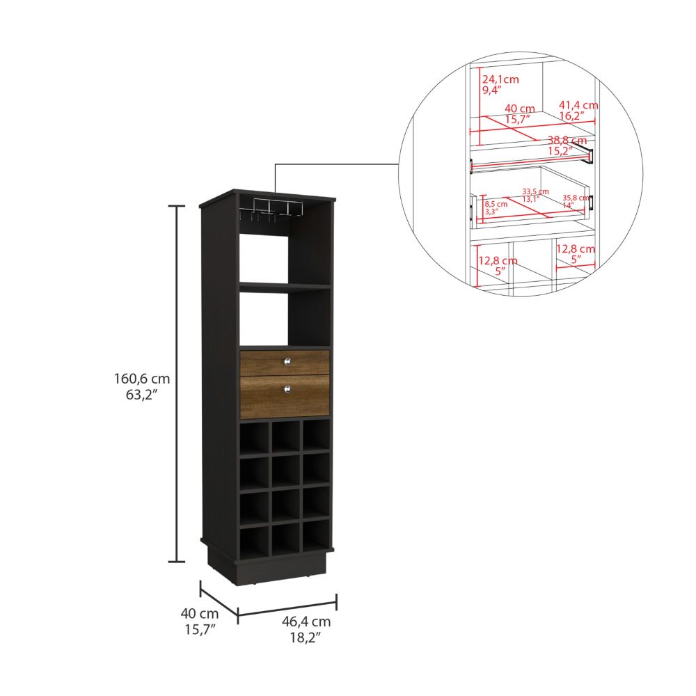 Bar Cabinet Bureck, Two Drawers, Twelve Wine Cubbies, Black Wengue / - Horizon Bliss