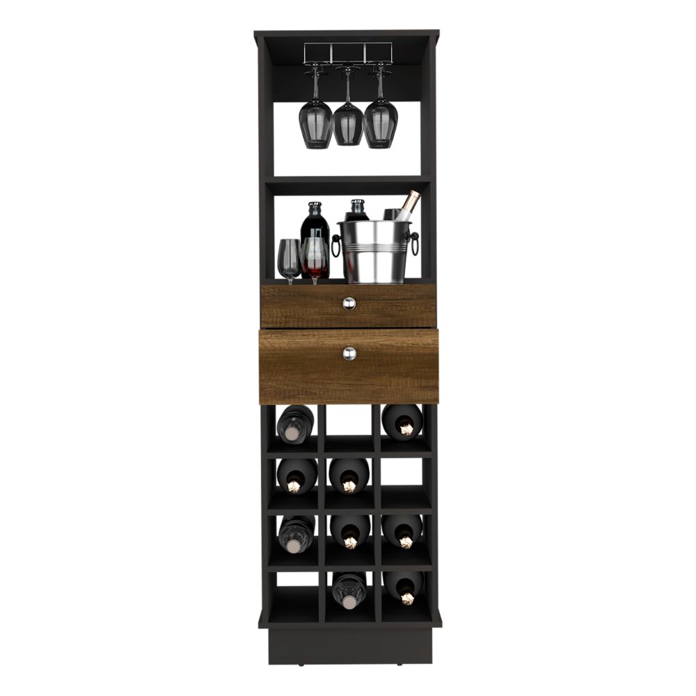 Bar Cabinet Bureck, Two Drawers, Twelve Wine Cubbies, Black Wengue / - Horizon Bliss